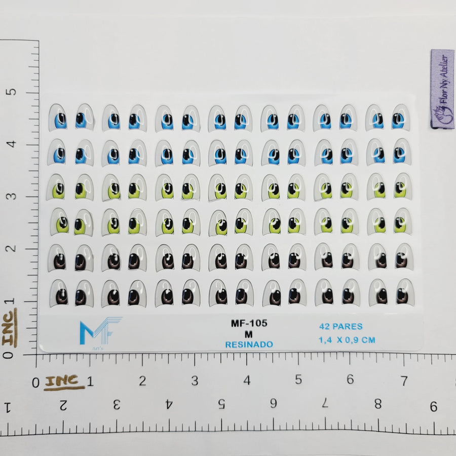 Adhesive resin eyes for clays MF-105 felt eyes MED (1.4x0.9mm) 42 Units