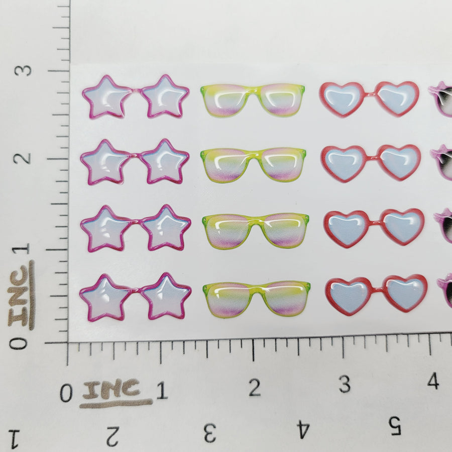 Adhesive Resin Summer Eye-Glasses for Clays V.A 20 Pairs (SM -P) 3.0 CM -Multicolor