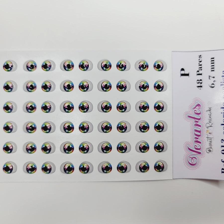 Adhesive Resin Eyes for Clays V.A. 013 (SM) 48 Pairs(P) 6.7MM - Rainbow