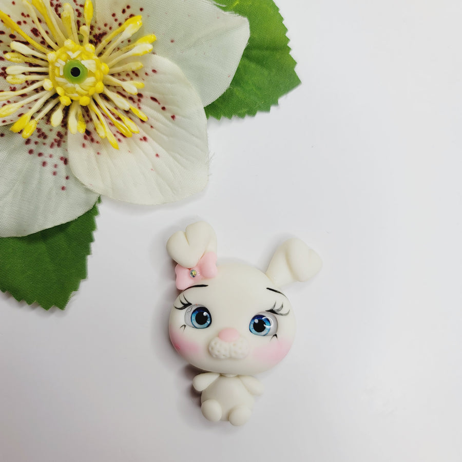 Snowball Bunny #528 Clay Doll for Bow-Center, Jewelry Charms, Accessories, and More