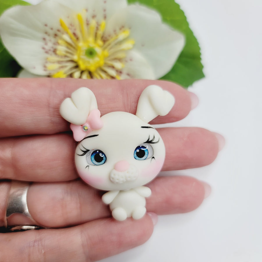 Snowball Bunny #528 Clay Doll for Bow-Center, Jewelry Charms, Accessories, and More