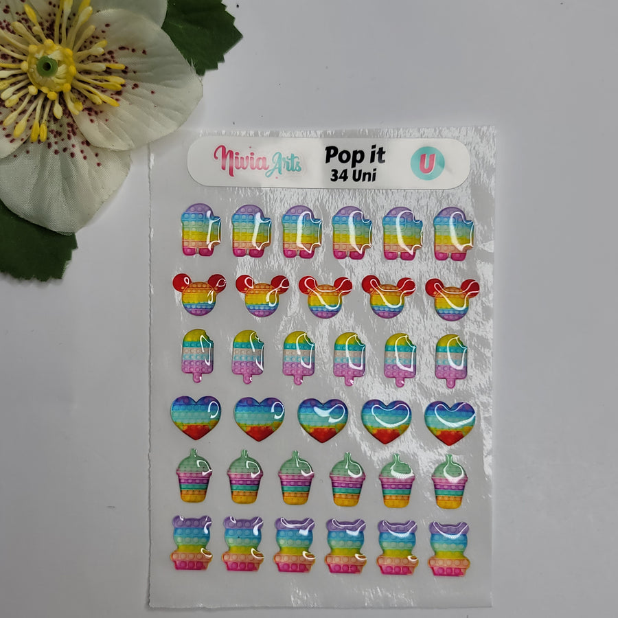 Adhesive Resin Pop It Sticker for Clays Multicolor  34UN - 1.5 cm