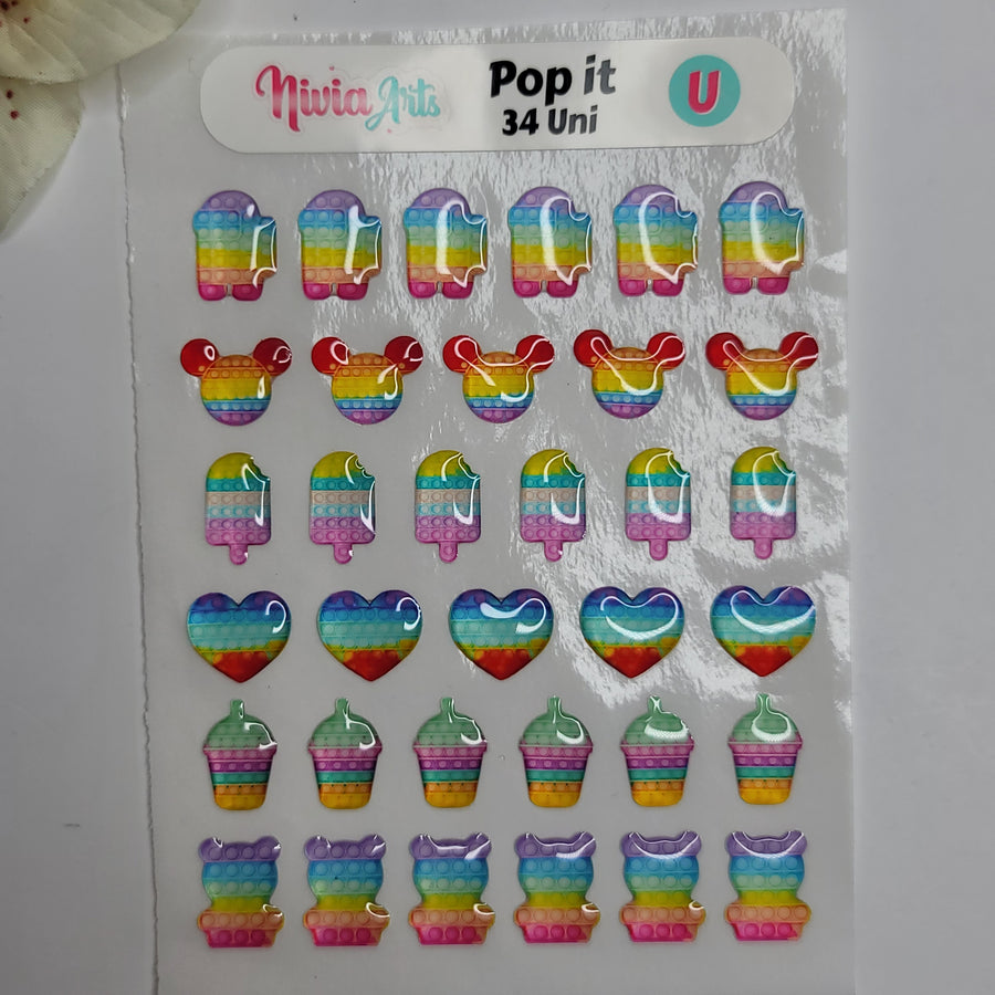 Adhesive Resin Pop It Sticker for Clays Multicolor  34UN - 1.5 cm