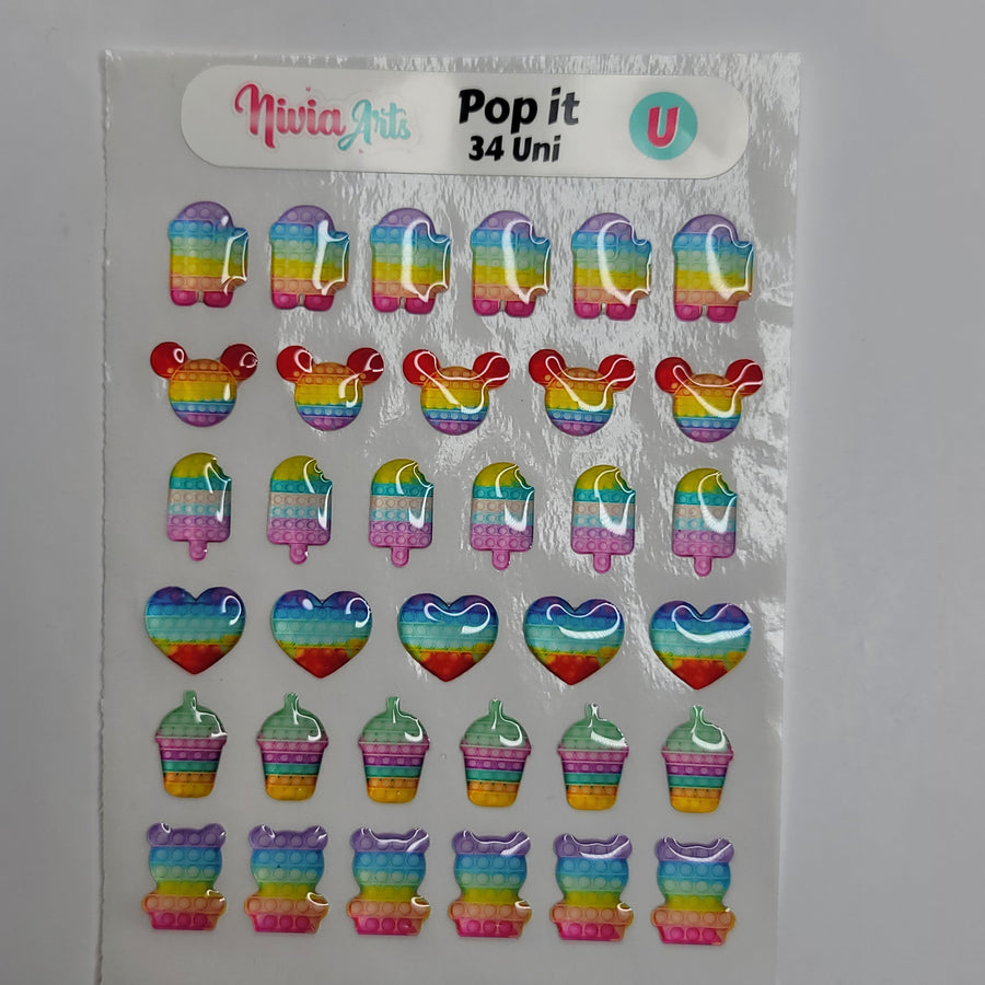 Adhesive Resin Pop It Sticker for Clays Multicolor  34UN - 1.5 cm