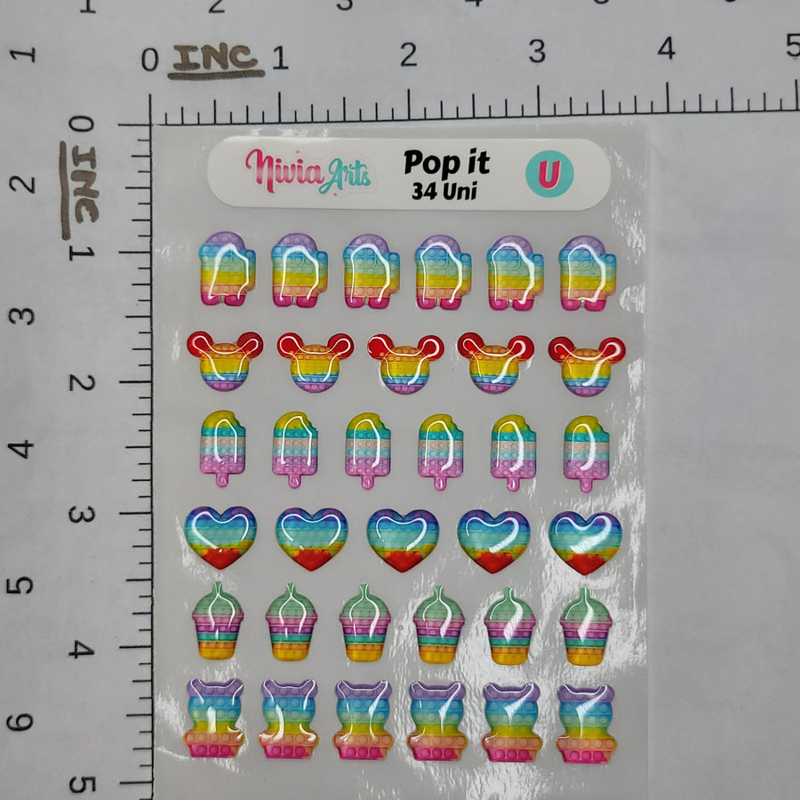 Adhesive Resin Pop It Sticker for Clays Multicolor  34UN - 1.5 cm