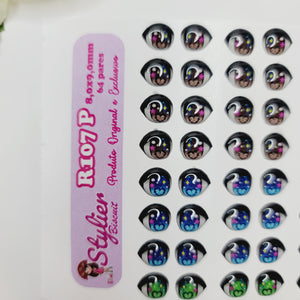 Adhesive Resin Eyes for Clays Multicolor STY R107 P (SM) 64Pairs