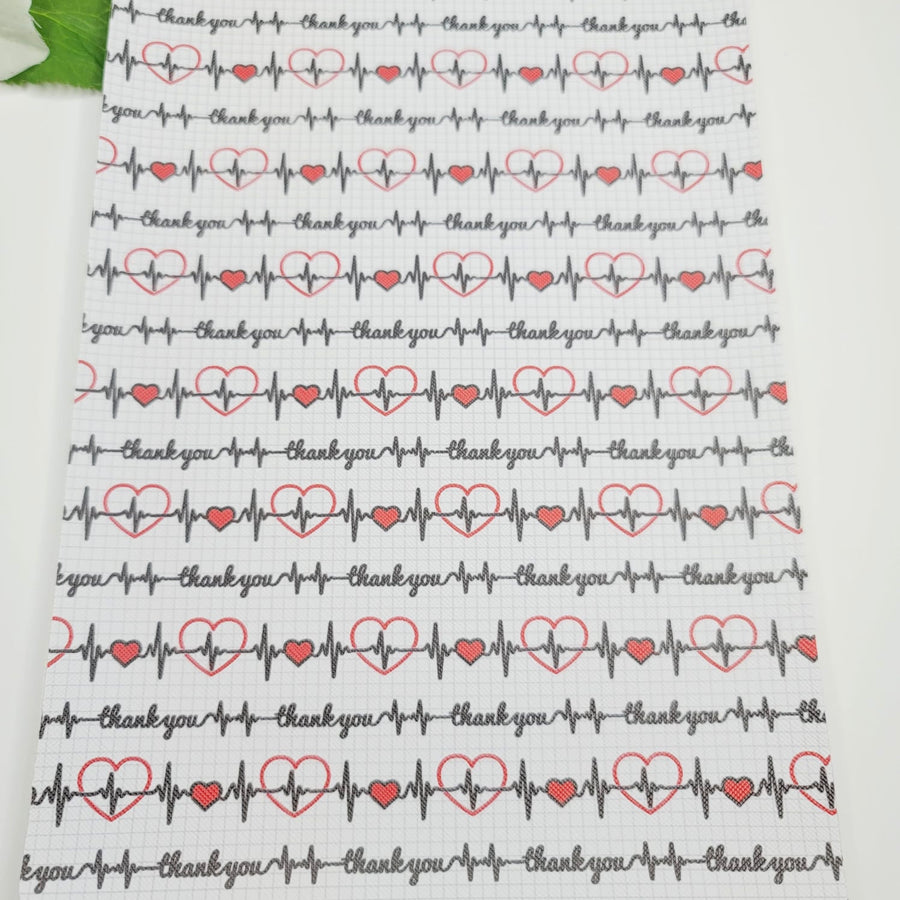 Heartbeat - EKG Thank You Heartbeat Faux Leather Printed Vinyl Sheet