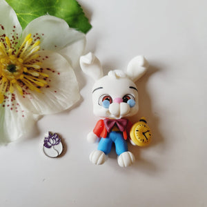 Alice's White Rabbit #673 Clay Doll for Bow-Center, Jewelry Charms, Accessories, and More