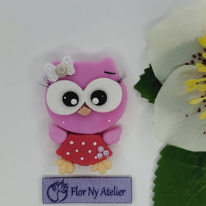 Pink Owl #457 Clay Doll for Bow-Center, Jewelry Charms, Accessories, and More