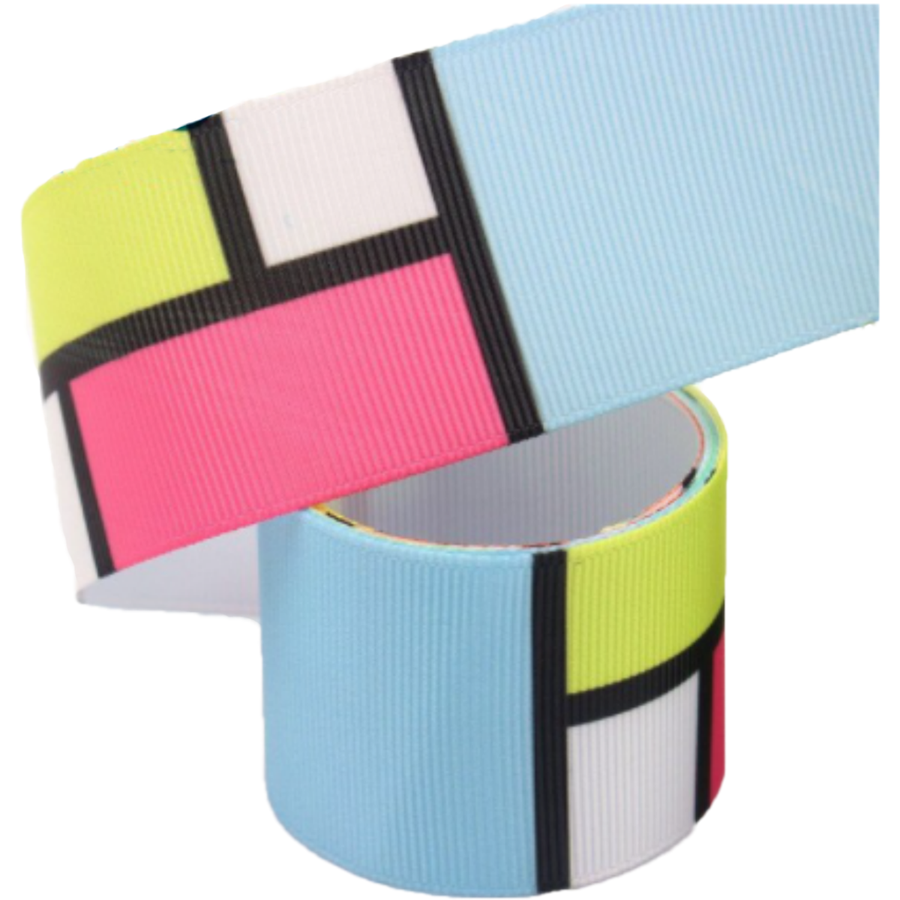 Geometric Printed Grosgrain Ribbon - 1 1/2" (38mm) - Sold by the Yard