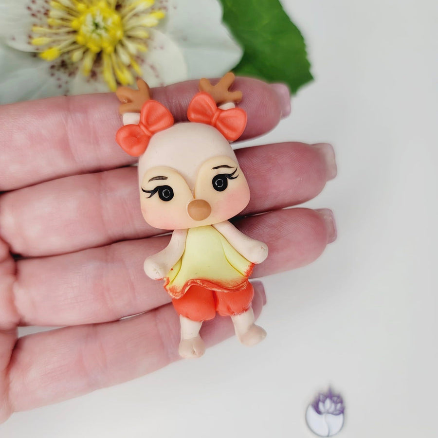 291 Kalie Reindeer Xmas Clay Doll for Bow-Center, Jewelry Charms, Accessories, and More