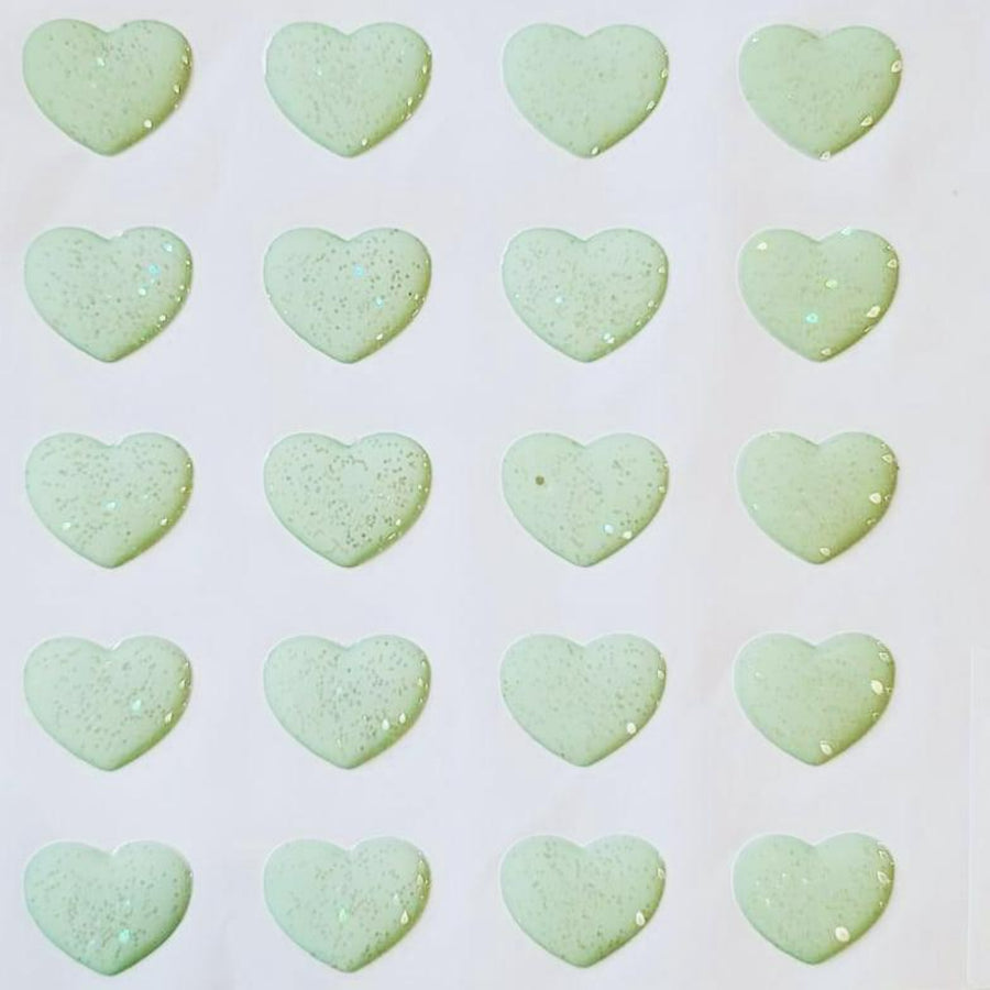 Adhesive Resin Green Glitter Hearts (M) MNC 610B 19x15mm 20 Units