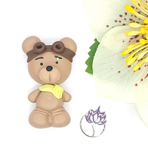 Teddy The Pilot  Bear #550 Clay Doll for Bow-Center, Jewelry Charms, Accessories, and More