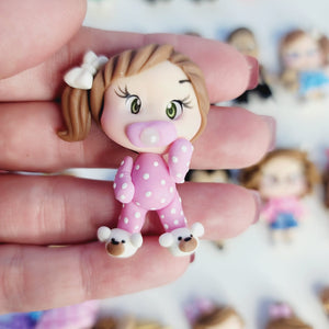 192 Ella, Lunna  & Emma Triplets Clay Doll for Bow-Center, Jewelry Charms, Accessories, and More