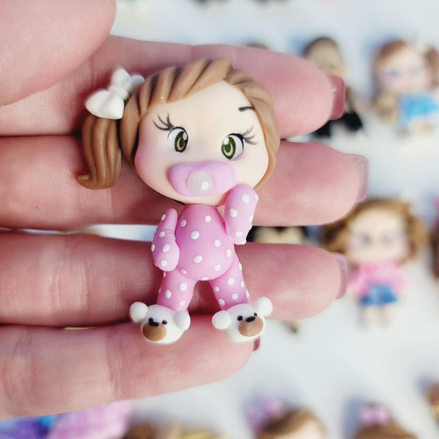 192 Ella, Lunna  & Emma Triplets Clay Doll for Bow-Center, Jewelry Charms, Accessories, and More