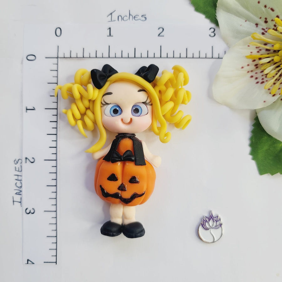 298 Kenzie Pumpkin Clay Doll for Bow-Center, Jewelry Charms, Accessories, and More