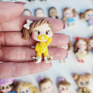 192 Ella, Lunna  & Emma Triplets Clay Doll for Bow-Center, Jewelry Charms, Accessories, and More
