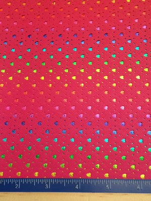 Punch Leather Hearts - Hot Pink Rainbow Faux Leather Printed Vinyl Sheet