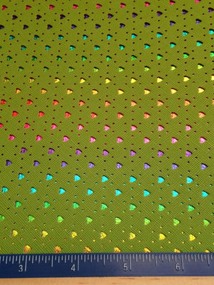 Punch Leather Hearts - Lime Rainbow Faux Leather Printed Vinyl Sheet