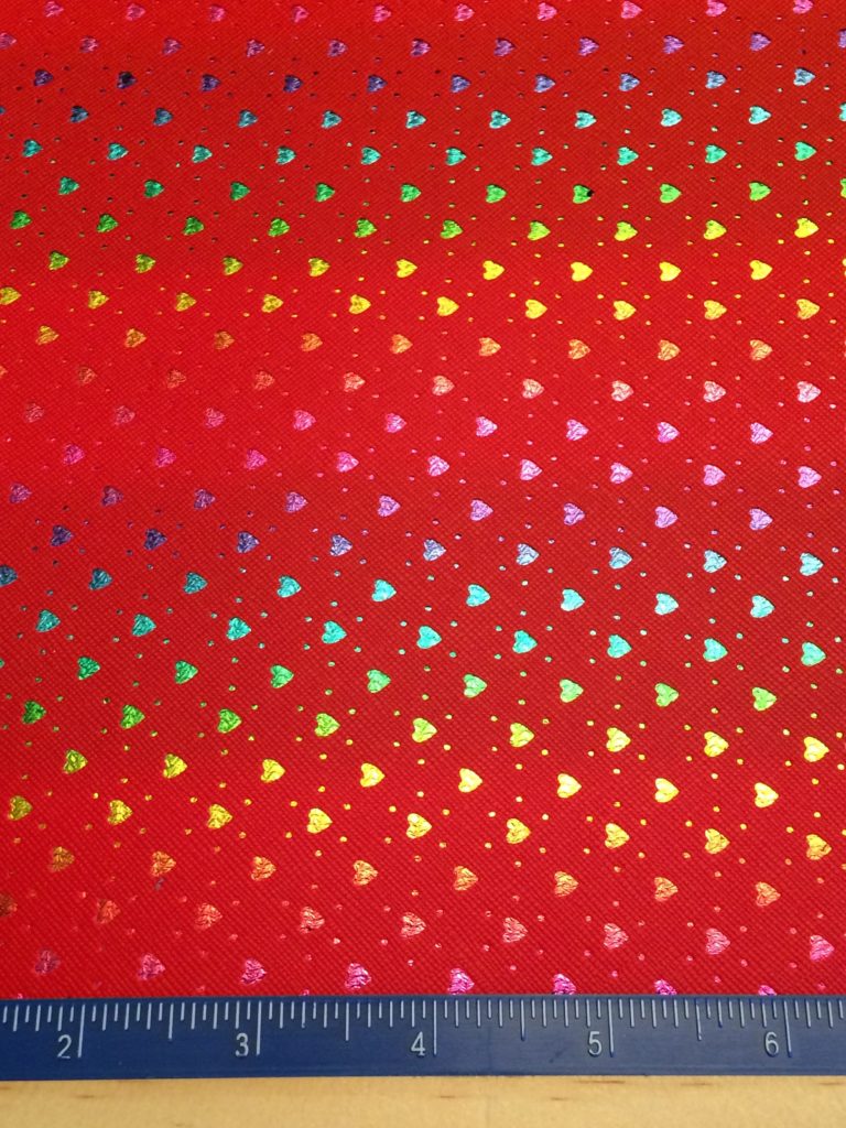 Punch Leather Hearts - Red Rainbow Faux Leather Printed Vinyl Sheet