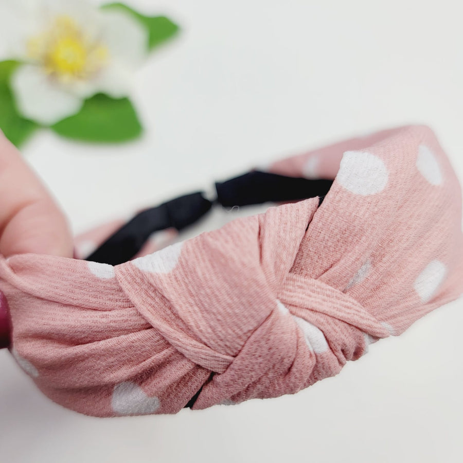 Salmon/White Dots Fabric Headband