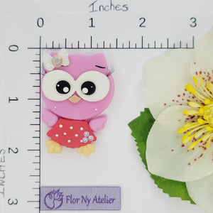 Pink Owl #457 Clay Doll for Bow-Center, Jewelry Charms, Accessories, and More