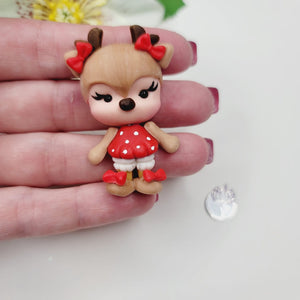 247 Holly Reindeer Xmas Clay Doll for Bow-Center, Jewelry Charms, Accessories, and More