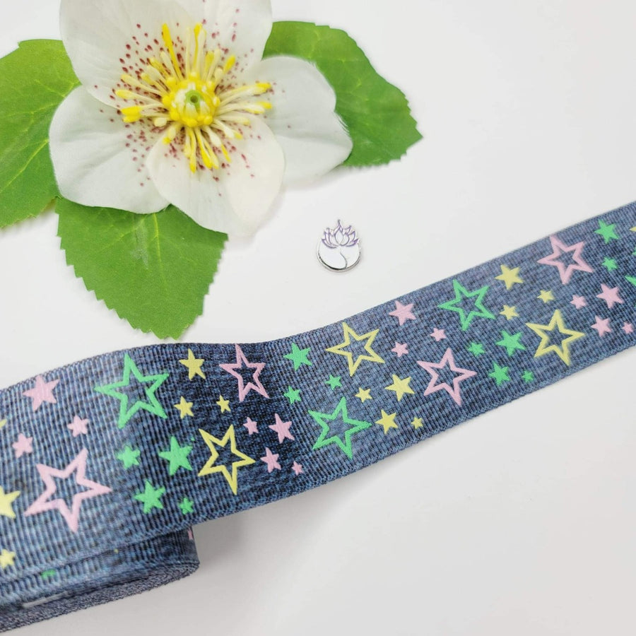 Embossed Gel Stars Grosgrain Ribbon  - 1 1/2" (40mm) - 5 yards