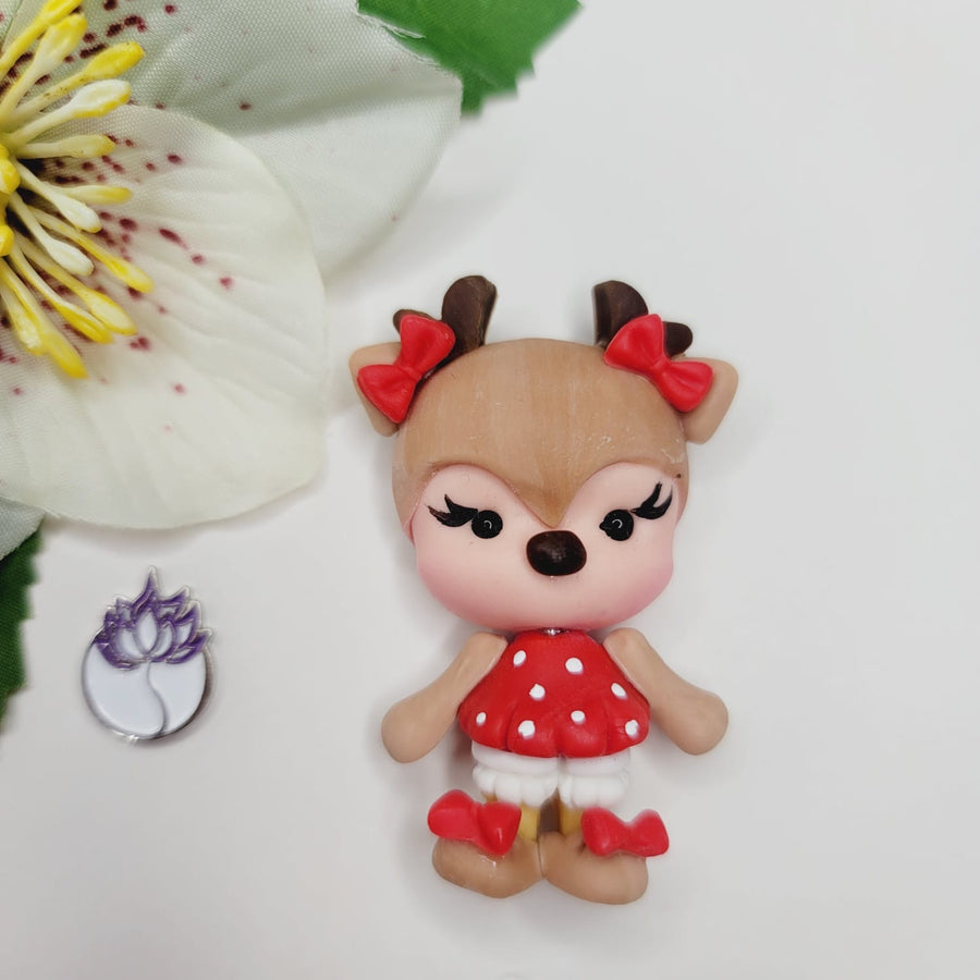 247 Holly Reindeer Xmas Clay Doll for Bow-Center, Jewelry Charms, Accessories, and More