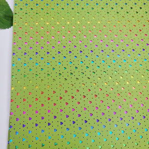 Punch Leather Hearts - Lime Rainbow Faux Leather Printed Vinyl Sheet