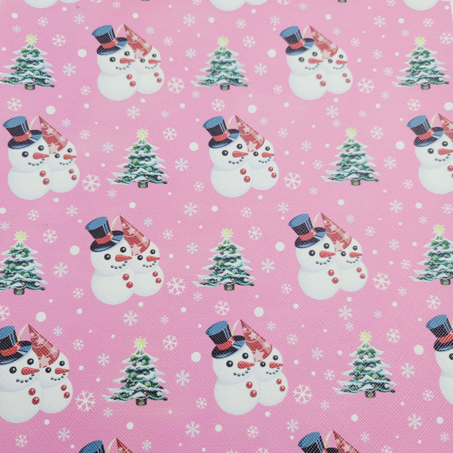 Christmas - Snow Couple Faux Leather Printed Vinyl Sheet