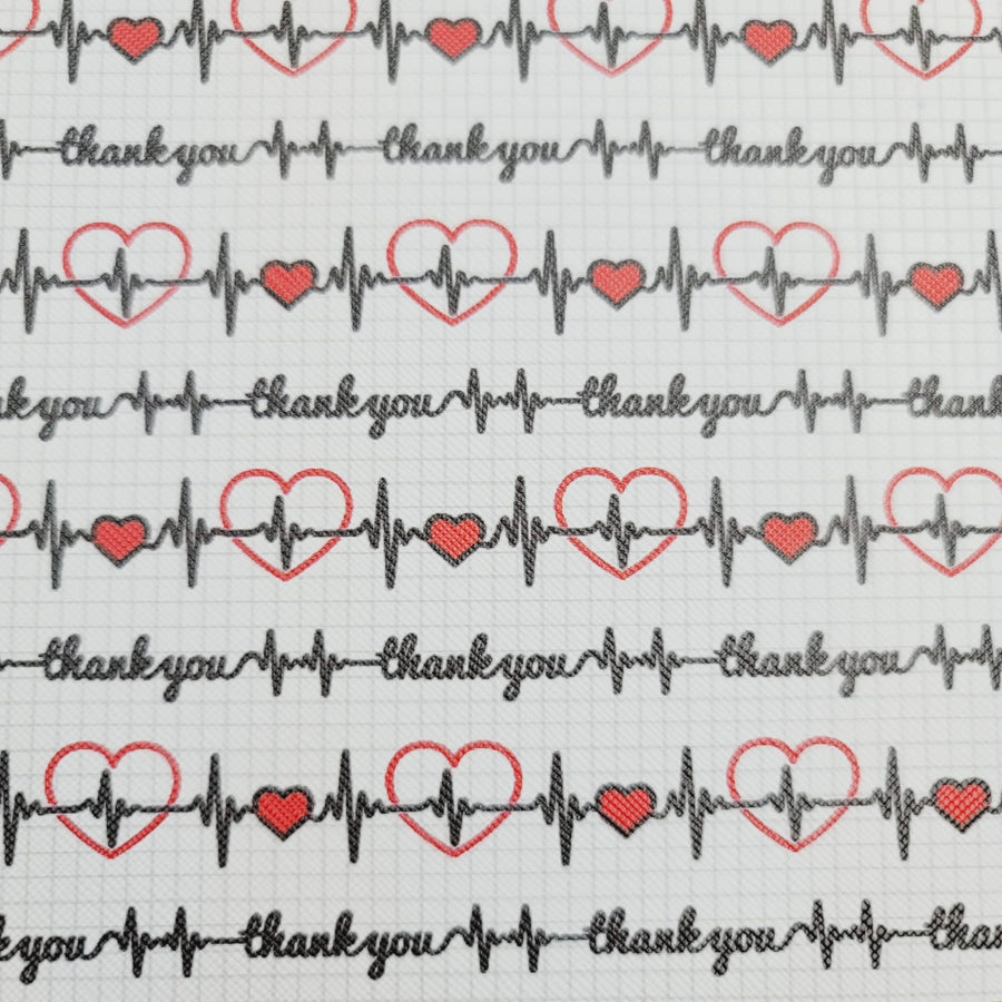 Heartbeat - EKG Thank You Heartbeat Faux Leather Printed Vinyl Sheet