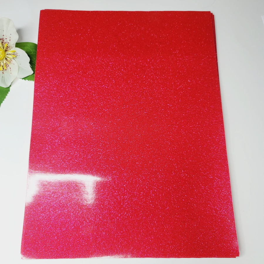 Hot Pink Glitter Faux Leather Printed Vinyl Sheet