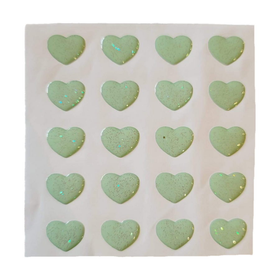 Adhesive Resin Green Glitter Hearts (M) MNC 610B 19x15mm 20 Units